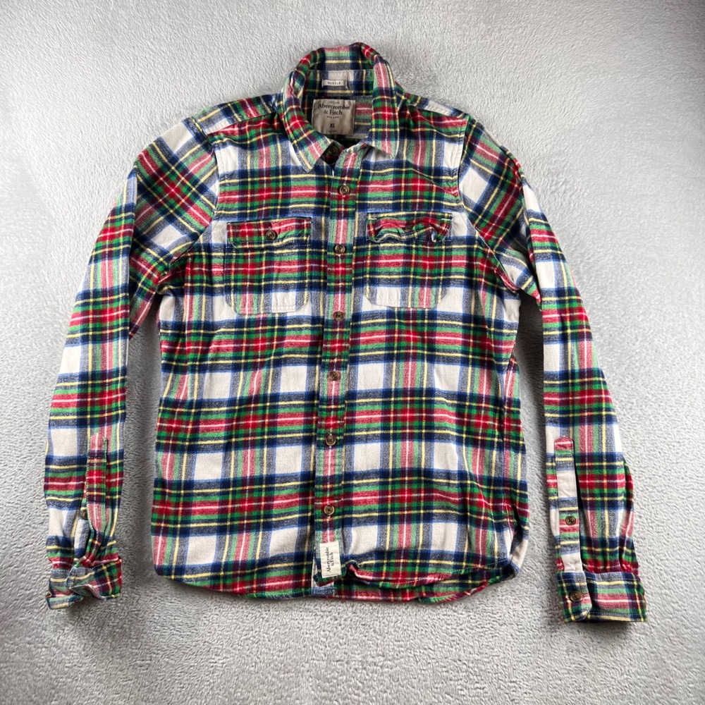 Abercrombie & Fitch Mens XL Muscle Fit Plaid Flannel Button Down Shirt Multi
